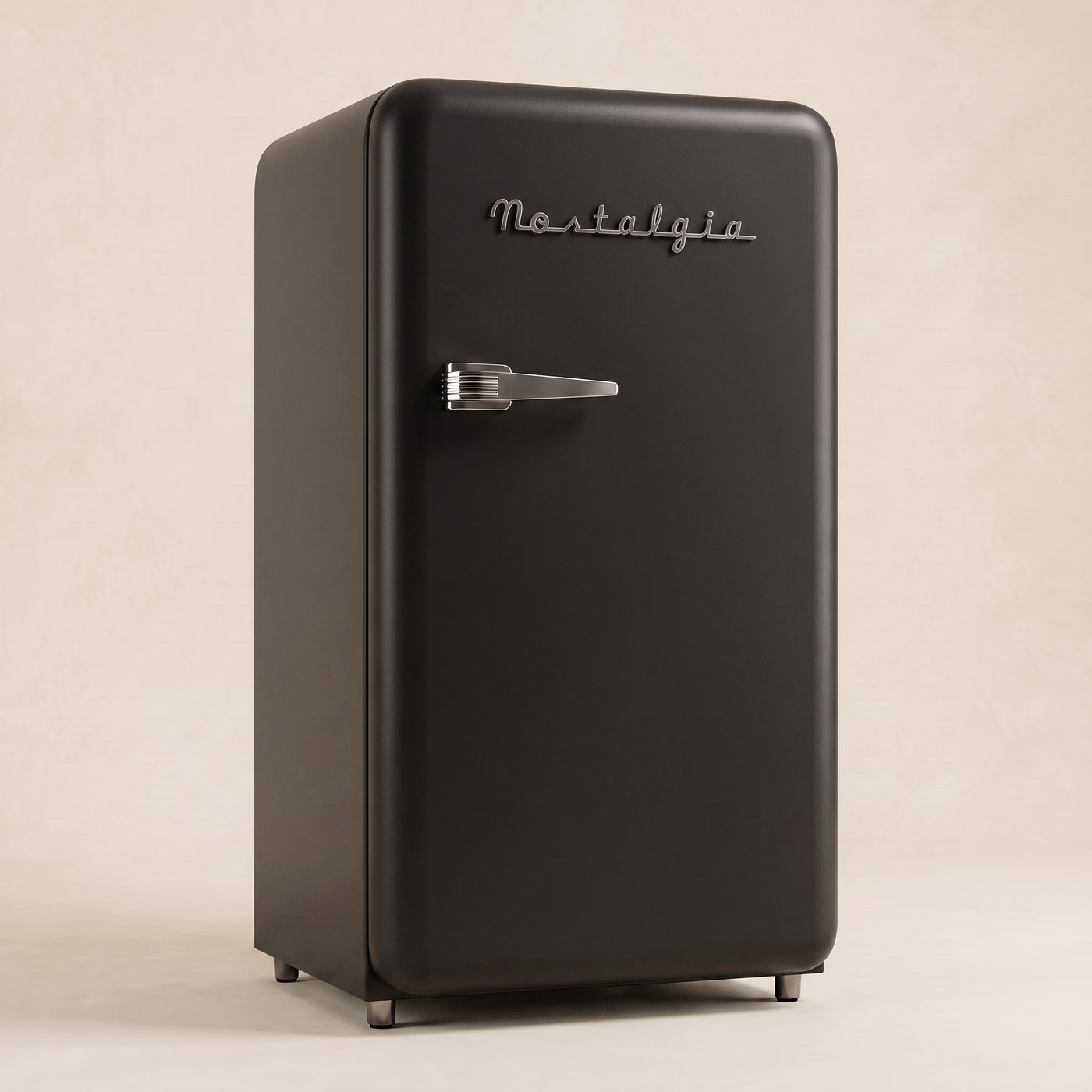 Matte Black Nostalgia one door retro fridge, closed [one-black-hero]