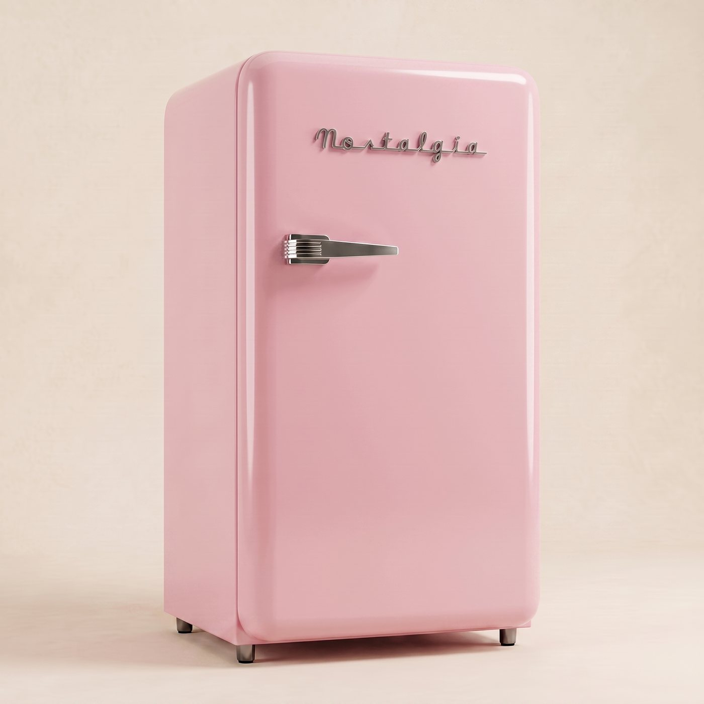 Powder Pink Nostalgia one door retro fridge, closed [one-pink-hero]