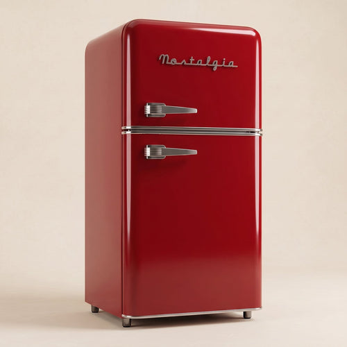 Retro Red Nostalgia two door retro fridge, closed [two-red-hero]